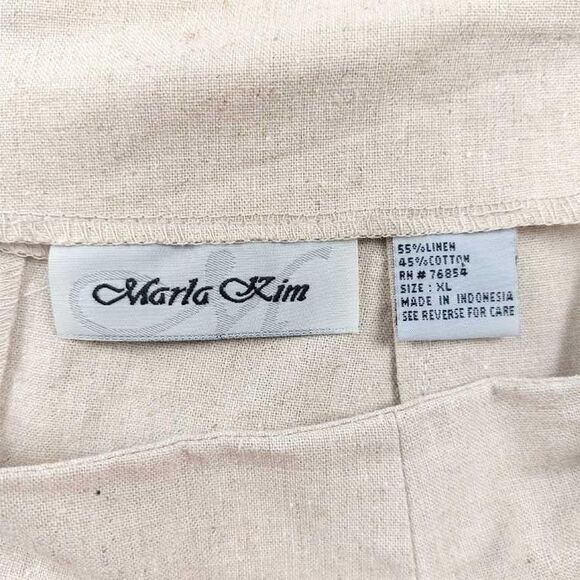 Marla Kim Skirt Sz XL Beige Linen Cotton Blend Midi Modest Slit Career Chic - Picture 3 of 12